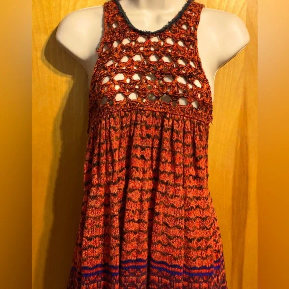 FINAL PRICE NWT,Free People Rare Heart crochet sweater dress,red/multi size S - Picture 2 of 15